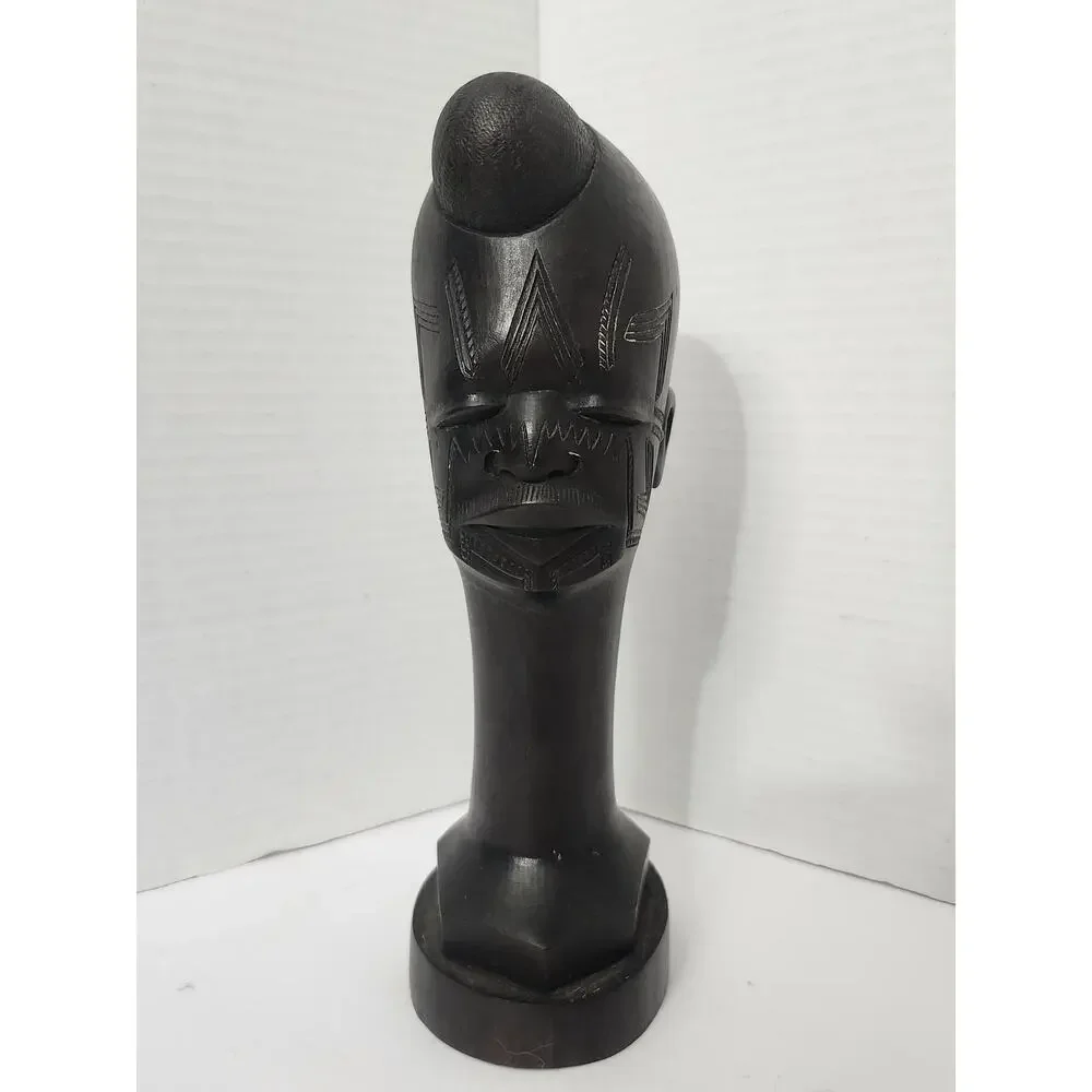 African Makonde Hand Carved Ebony Wood Head Bust Sculpture